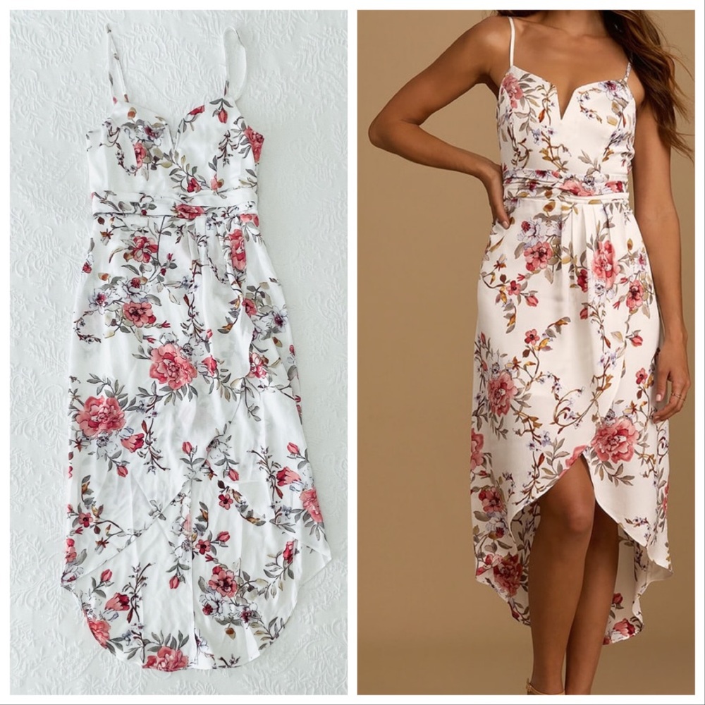 Lulu's White Asymmetrical Ruffled Wrap Dress